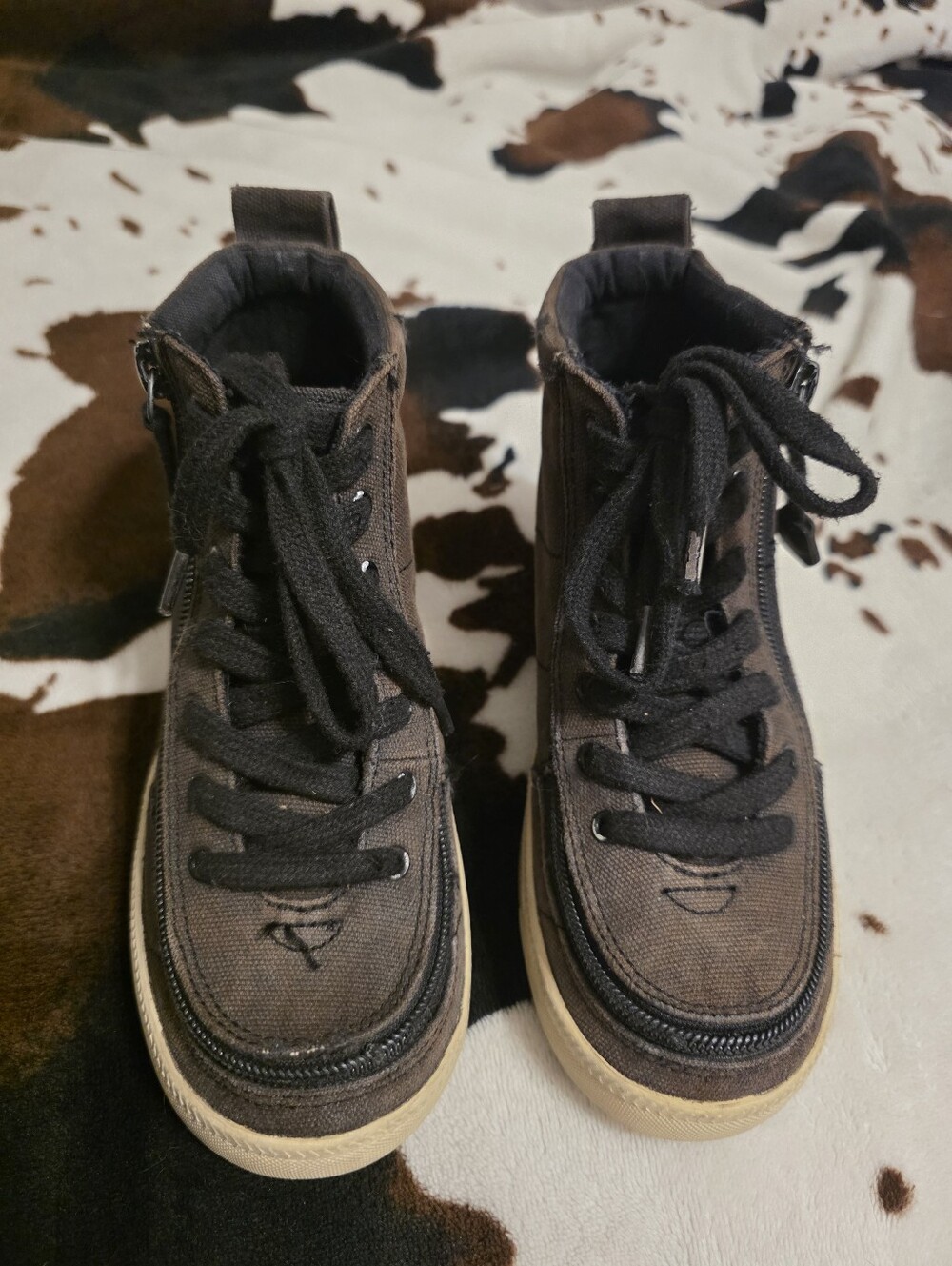 Kids Brown High-Top Lace-Up Sneakers with Side Zip